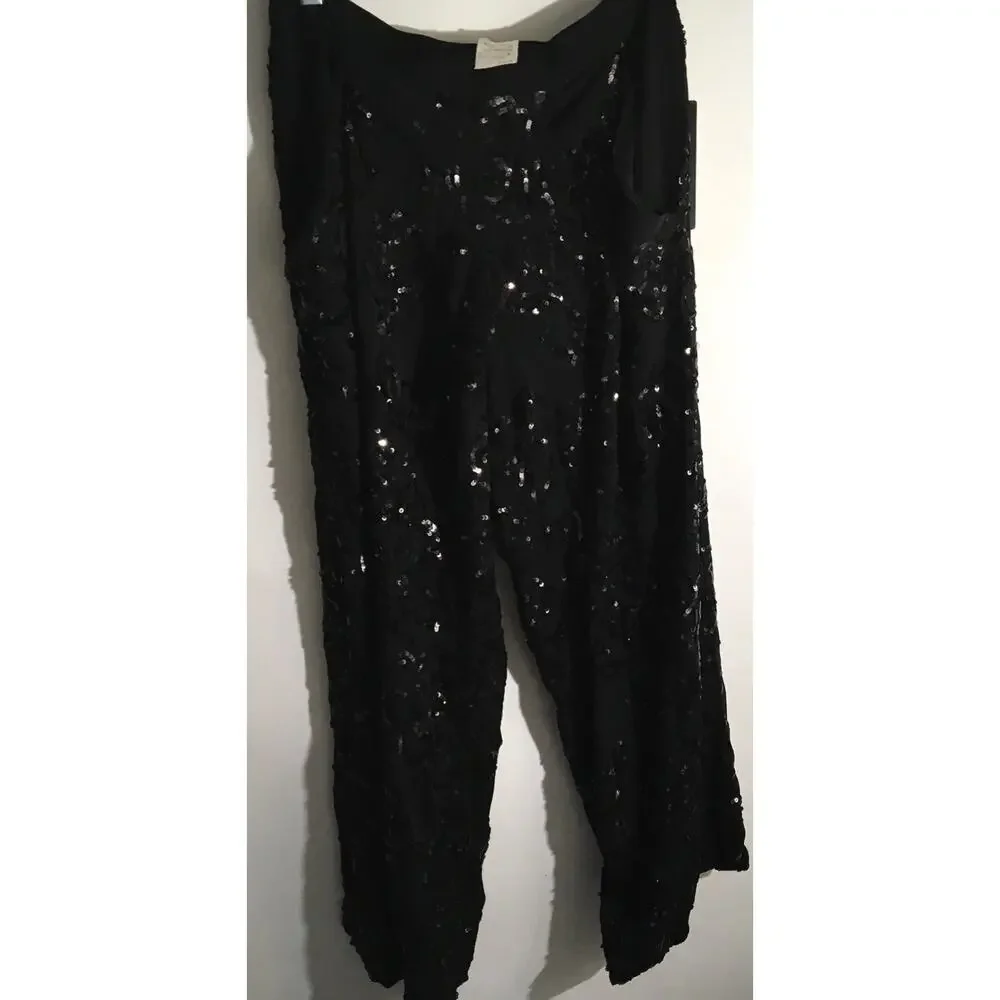 Robert Rodriguez Black Silk Sequin Embellished Dress Genie Cropped Pants Size 6